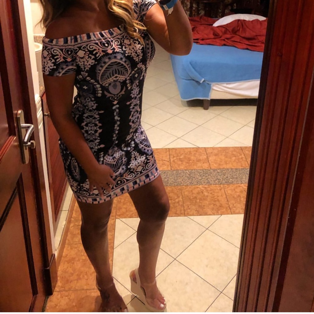 Tribal pattern medium off shoulder boho dress